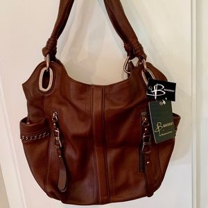 b. makowsky Rose Gold & Leather Shoulder Bag NWT